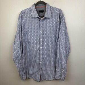 Bugatchi Shirt Mens XL Blue White Classic Fit Long Sleeve Button Front Geometric